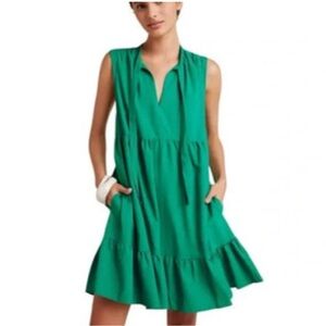 Anthropologie Maeve shira tiered tunic Dress in emerald green